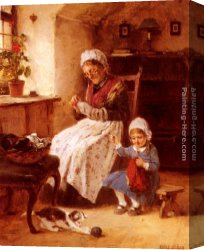 Hugo Canvas Paintings - The Sewing Lesson by Hugo Oehmichen