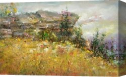 Landscape with Stream And Mountains Canvas Paintings - Mountain Landscape 09 by Ioan Popei