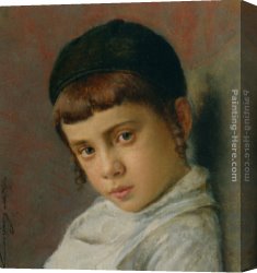 Portrait of a Young Benedictine Canvas Paintings - Portrait of a Young Boy with Peyot by Isidor Kaufmann