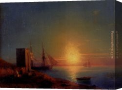 Figure Canvas Paintings - Figures In A Coastal Landscape At Sunset by Ivan Constantinovich Aivazovsky