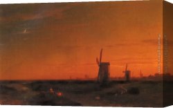 Windmill at Zaandam 2 Canvas Paintings - Landscape With Windmills by Ivan Constantinovich Aivazovsky