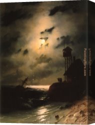 Seascape Canvas Paintings - Moonlit Seascape With Shipwreck by Ivan Constantinovich Aivazovsky