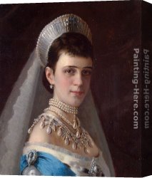 Portrait of a Girl Wearing a Pearl Necklace Canvas Paintings - Portrait of Empress Maria Fyodorovna in a Head-Dress Decorated with Pearls by Ivan Nikolaevich Kramskoy