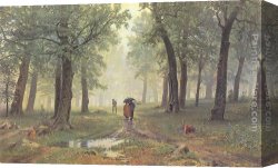Portrait of The Painter Ivan Shishkin Canvas Paintings - Rain in the Oak Grove by Ivan Shishkin