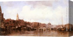 Town Canvas Paintings - A View of a Harbor Town by Jacob Henricus Maris