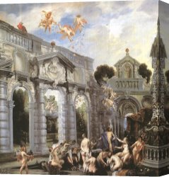 Nymph And Triton Canvas Paintings - Nymphs at the Fountain of Love by Jacob Jordaens