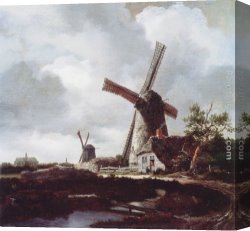 Windmill at Zaandam 2 Canvas Paintings - Landscape with Windmills near Haarlem by Jacob van Ruisdael