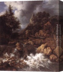 Waterfall Canvas Paintings - Waterfall in a Mountainous Northern Landscape by Jacob van Ruisdael