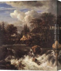 Jacob's Canvas Paintings - Waterfall in a Rocky Landscape by Jacob van Ruisdael