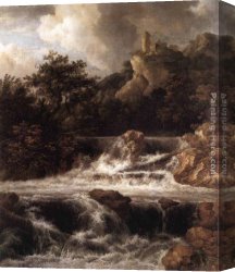 Jacob's Canvas Paintings - Waterfall with Castle Built on the Rock by Jacob van Ruisdael