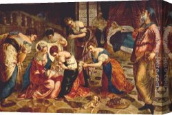 Baptist Canvas Paintings - The birth of St. John the Baptist by Jacopo Robusti Tintoretto