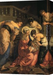 Baptist Canvas Paintings - The birth of St. John the Baptist - detail by Jacopo Robusti Tintoretto