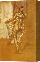 Pink Canvas Paintings - A Dancing Woman in a Pink Robe, Seen from the Back by James Abbott McNeill Whistler