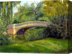 Waterlilies And Japanese Bridge Canvas Paintings - Bow Bridge by James Childs