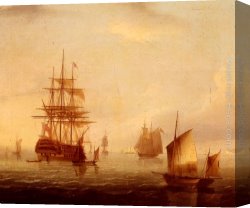 Sailing Canvas Paintings - Sailing Vessels Off A Coastline by James E. Buttersworth