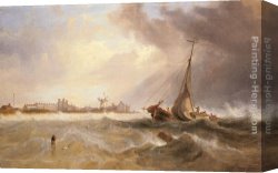 Mediterranean Shipping Canvas Paintings - Shipping off a Coast in Choppy Seas by James Wilson Carmichael