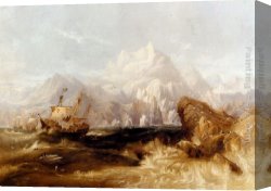 Le Depart En Voyage De Noces Canvas Paintings - Sir Martin Frobisher's Ships Aid, Michael, And Gabriel On The Second Voyage To Greenland, 1577 by James Wilson Carmichael