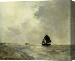 Sailing Canvas Paintings - Sailing Boat in Choppy Seas by Jan Hendrik Weissenbruch