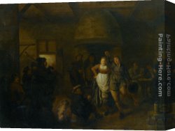 Miense Canvas Paintings - A Tavern Interior with a Bagpiper and a Couple Dancing by Jan Miense Molenaer
