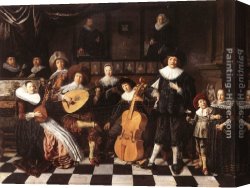 Miense Canvas Paintings - Family Making Music by Jan Miense Molenaer