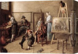 Miense Canvas Paintings - Painter in His Studio, Painting a Musical Company by Jan Miense Molenaer