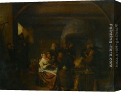 Miense Canvas Paintings - The Interior of a Tavern with Peasants Cavorting and Drinking by Jan Miense Molenaer