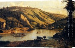 Landscape with Cattle Canvas Paintings - An Extensive River landscape, Probably Derbyshire, With Drovers And Their Cattle In The Foreground by Jan Siberechts