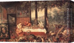Sense Canvas Paintings - The Sense of Taste by Jan the elder Brueghel