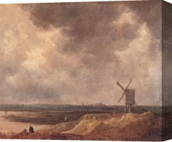 Windmill at Zaandam 2 Canvas Paintings - Windmill by a River by Jan van Goyen