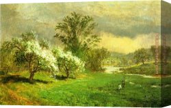 Hard Times Canvas Paintings - Apple Blossom Time by Jasper Francis Cropsey
