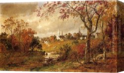 Autumn Canvas Paintings - Autumn Landscape - Saugerties, New York by Jasper Francis Cropsey