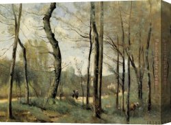 Camille Canvas Paintings - First Leaves, near Nantes by Jean-Baptiste-Camille Corot