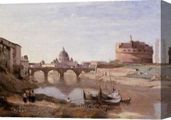Camille Canvas Paintings - Rome - Castle Sant'Angelo by Jean-Baptiste-Camille Corot
