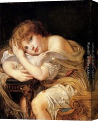 A Young Girl And Her Dog Canvas Paintings - 'La Jeune Fille a la colombe' - A young girl holding a dove by Jean Baptiste Greuze