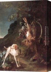 Dead Game Canvas Paintings - Game Still-Life with Hunting Dog by Jean Baptiste Simeon Chardin