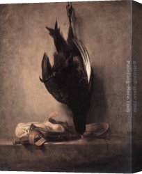 Dead Game Canvas Paintings - Still-Life with Dead Pheasant and Hunting Bag by Jean Baptiste Simeon Chardin