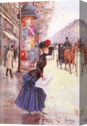 Boulevard Montmarte Canvas Paintings - Jeune femme traversant le boulevard by Jean Beraud