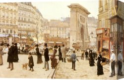 Boulevard Montmarte Canvas Paintings - Le Boulevard St. Denis Paris by Jean Beraud