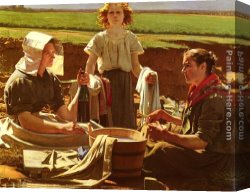 Mademoiselle De Clermont Canvas Paintings - Dejeuner Des Laveuses by Jean-Eugene Buland