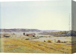 Landscape with Shepherds Watering Their Flocks Canvas Paintings - A Young Shepherd In An Extensive Landscape by Jean Ferdinand Monchablon