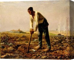 Millet Canvas Paintings - Man with a hoe by Jean Francois Millet
