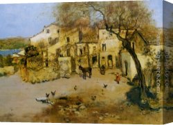 Mediterranean Shipping Canvas Paintings - A Mediterranean Courtyard by Jean Francois Raffaelli