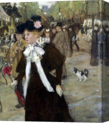 Mademoiselle De Clermont Canvas Paintings - Elegante sur le Boulevard des Italiens by Jean Francois Raffaelli