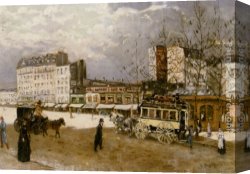 Boulevard Montmarte Canvas Paintings - Place Blanche Boulevard Clichy by Jean Francois Raffaelli