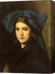 Portrait of a Girl Wearing a Pearl Necklace Canvas Paintings - Portrait of a Young Girl with a Bow in Her Hair by Jean-Jacques Henner
