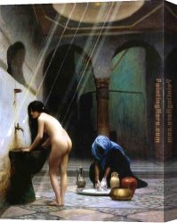 Jean-leon Gerome Canvas Paintings - A Moorish Bath Turkish Woman Bathing No 2 by Jean-Leon Gerome
