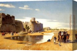 Town Canvas Paintings - An Arab Caravan outside a Fortified Town, Egypt by Jean-Leon Gerome