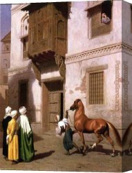 Before a Mosque (cairo) Canvas Paintings - Horse Merchant in Cairo by Jean-Leon Gerome