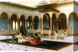Jean-leon Gerome Canvas Paintings - The Harem on the Terrace by Jean-Leon Gerome