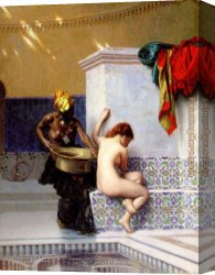 Jean-leon Gerome Canvas Paintings - Turkish Bath or Moorish Bath by Jean-Leon Gerome